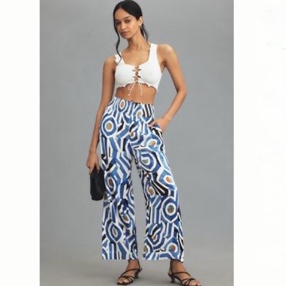 Anthro Maeve Saria Smocked Wide-Leg Pants MP - Picture 13 of 13